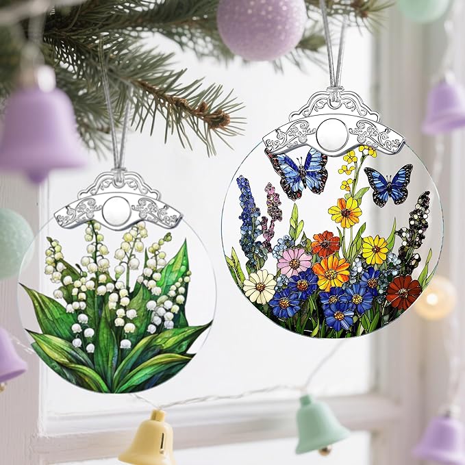 Stained Glass Butterfly-Flower Christmas Ornament: Christmas Tree Ornaments & Decor, Holiday Decor – Holiday Presents, Gift Ideas & Gifts for Friends, Coworker, and Family