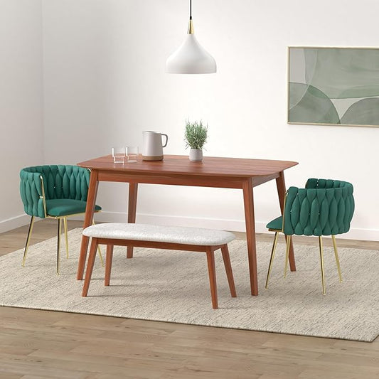 NIOIIKIT Modern Velvet Dining Chairs Hand Weaving Accent Chairs Living Room Chairs Upholstered Side Chair with Golden Metal Legs for Dining Room Kitchen Vanity Living Room (Emerald)