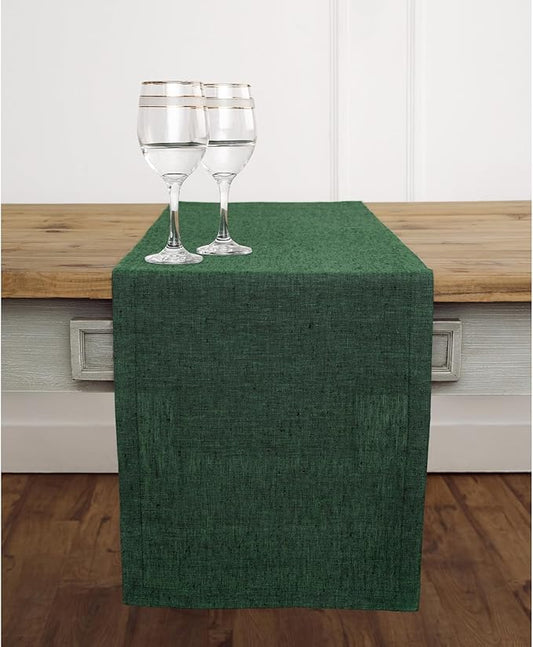 Solino Home Linen Table Runner 72 Inches Long - Athena, 100% Pure Linen Forest Green Dining Table Runner 14 x 72 Inch for Fall, Autumn, Thanksgiving, Christmas - Handcrafted and Machine Washable