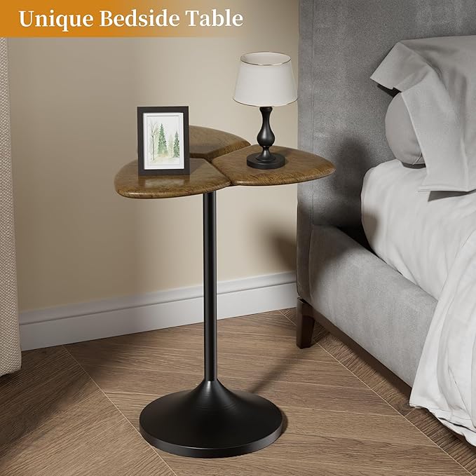 Aoligrace Clover Side Table, Solid Wood End Table, Unique Accent Side Table for Small Spaces, Wooden Small Coffee Table for Couch, Living Room, Bedroom Dec(Walnut)