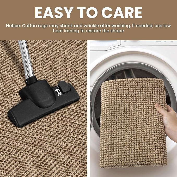 IOHOUZE Washable Runner Rug 2.6x10 Non Slip Rubber Backed Long Hallway Runner Entryway Runner Indoor, Kitchen Rugs Woven Cotton Floor Carpet for Hall Entrance, Orange/Tan/Brown