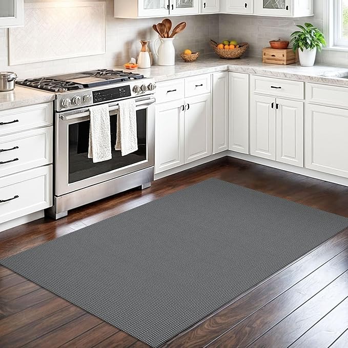 IOHOUZE Washable Area Rug 3x5 Non Slip Rubber Backed Woven Rugs for Entryway Rugs Indoor Outdoor Doormat Throw Rug Floor Carpet for Entrance Kitchen Front Door, Dark Grey