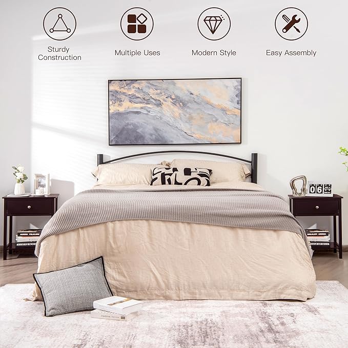 Giantex Nightstand, Wood End Table with Drawer and Open Shelf, Night Stand for Small Spaces, 2-Tier Bedside Table for Living Room Bedroom Dorm, Easy Assembly, Brown