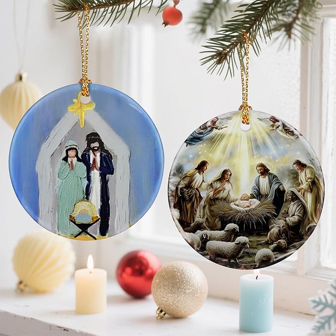 Nativity Scene Christmas Ornament, Jesus’ Birth Christmas Ornament, Holy Family Decoration, Religious Holiday Decor | Gifts for Christian, Gifts for Religious Women - Style D