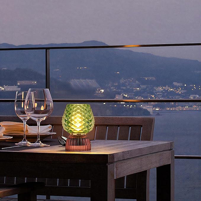 Battery Operated Lamp with Timer, Cute Small Cordless Glass Table Lamp for Home Decor, Kitchen, Bathroom, Birthday Gift for Women, Pinecone, Green