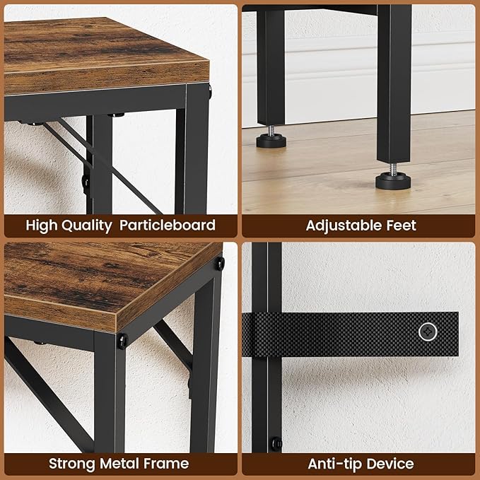 Small Console Table with Charging Station and Storage Basket, 31.5'' Couch Table Behind Sofa, Entryway Table, Narrow Console Table for Hallway, Foyer, Living Room, Rustic Brown