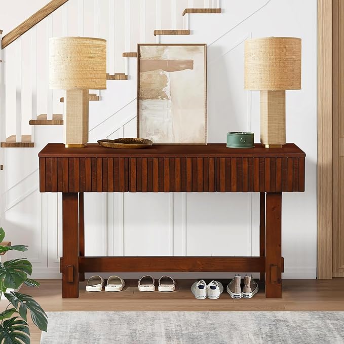 52" Wood Console Table for Entryway, Modern Sofa Table with Storage Drawers for Living Room TV, Hallway Entrance Foyer