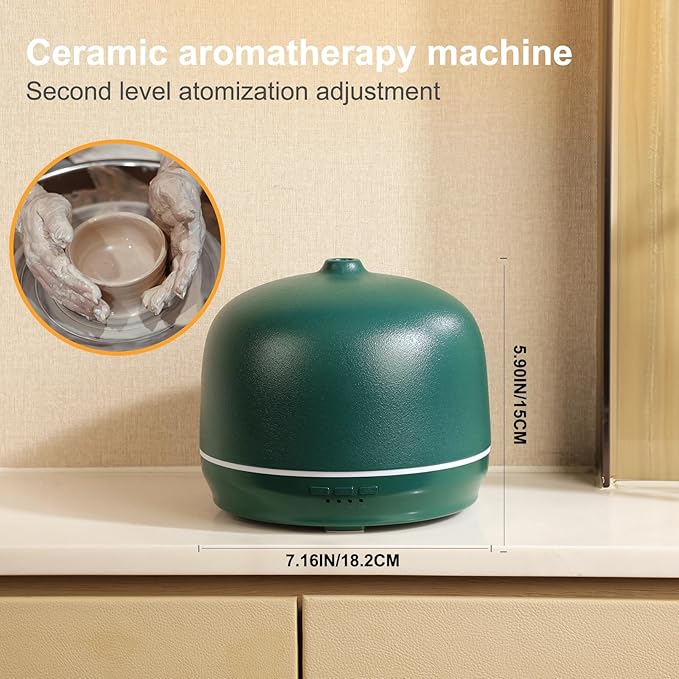 Ceramic Essential Oil Diffusers for Home Large Room, 500ml Aromatherapy Scent Air Diffuser Bedroom Ultrasonic Aroma Defusers with Timed-Blue