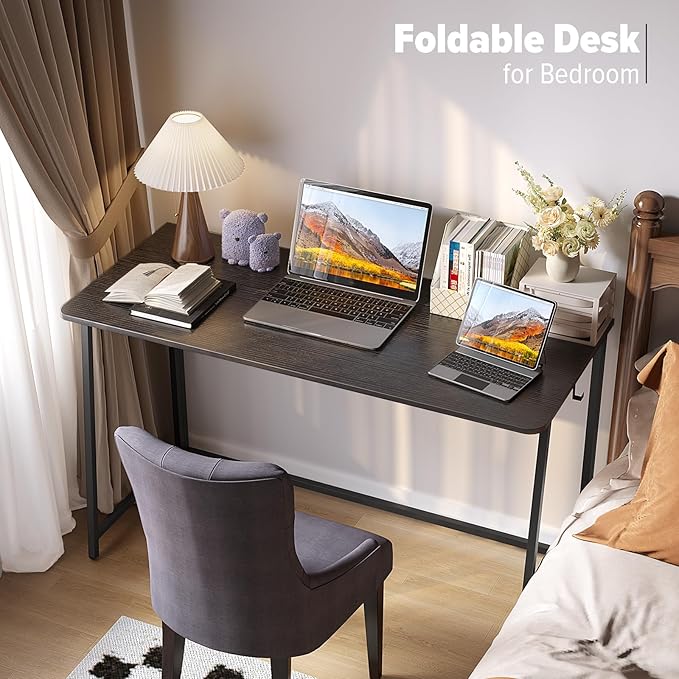 WOHOMO Folding Desk, 47.2" Foldable Computer Desk for Bedroom, Space Saving Computer Table Writing Workstation for Home Office, Easy Assembly, Black
