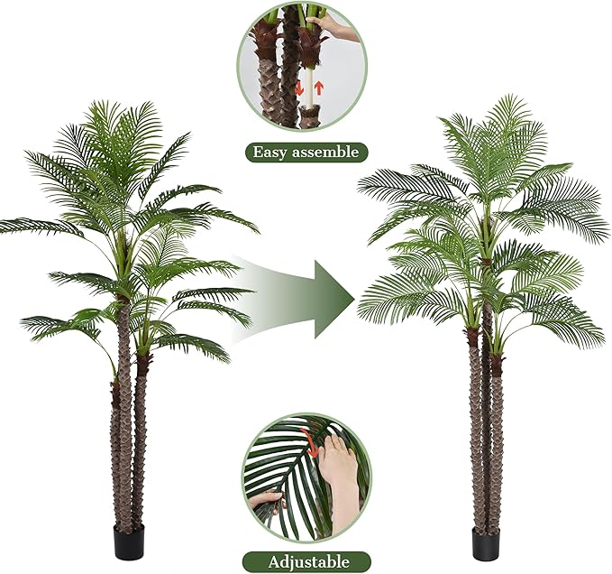 10FT Artificial Palm Tree - Tall Fake Palm Tree with 36 Lifelike Leaves & Realistic Trunk, 120" Large Faux Tropical Phoenix Palm Plant for Home Living Room Poolside Office Hotel Mall Decor