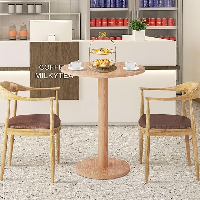 Round Dining Table, Circle Dining Table for 1-2 23.6 in, Modern Farmhouse Dinner Table Breakfast Tulip Table, for Kitchen/Small Space/Little Nook - Natural