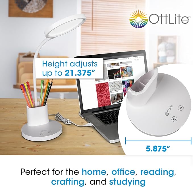 OttLite Rechargeable LED Lamp w/Phone Holder, Clearsun, White, Shipper