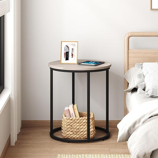 Yusong Round End Table, 20" Accent Small Side Table Nightstand Modern Bedside Table for Living Room Bedroom Office Small Spaces, Grey