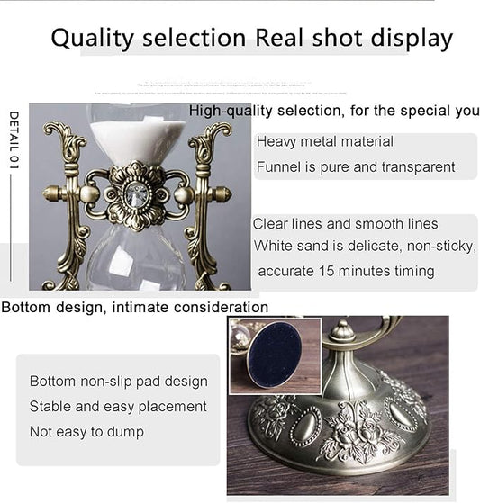 Hourglass Timer, 15 Minutes Embossed Golden Hourglass Timer,Used for Vintage Home Decoration, Office/Desk Decoration, Kitchen Wedding Gifts (P1-G42U-8VJR)