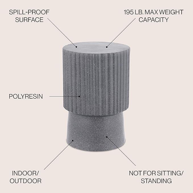 JONATHAN Y TBL1102A Louisa 19" Modern Art Deco Tambour Indoor/Outdoor Accent Table Minimalist, Contemporary, Bohemian, Mid-Century, Patio, Garden Room, Bathroom, Living Room, Gray Terrazzo Finish