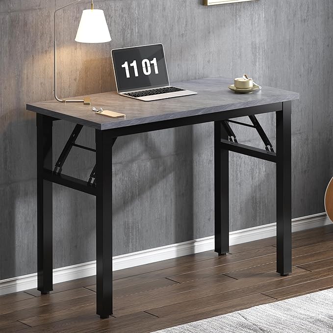 Need Folding Computer Desk - 31.5 Inch Foldable Office Writing Work Study Kids Student Teacher Home Bedroom Table for Small Space, Grey