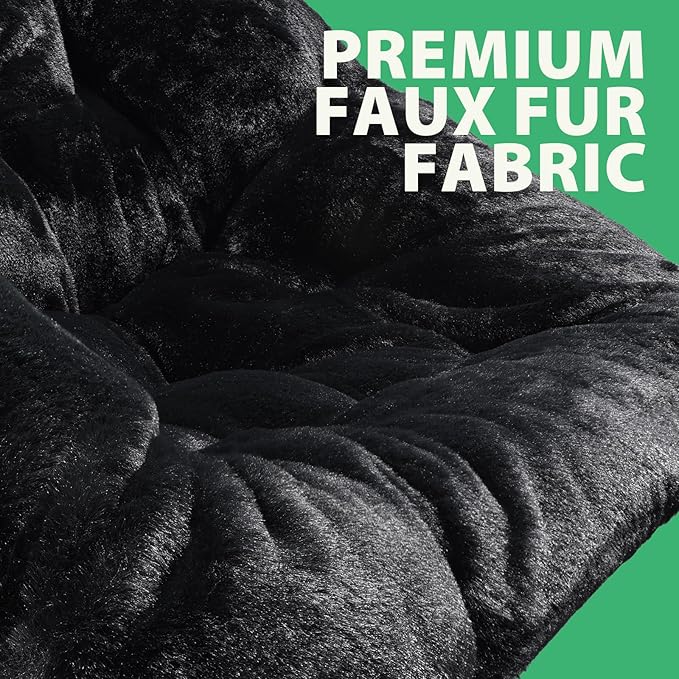 OAKHAM Comfy Chair for Adults, Soft Faux Fur Folding Lounge for Bedroom Living Room Dorm Rooms Flexible Reading Chair for Teens Kids, X-Large Foldable (Ottoman-Black)