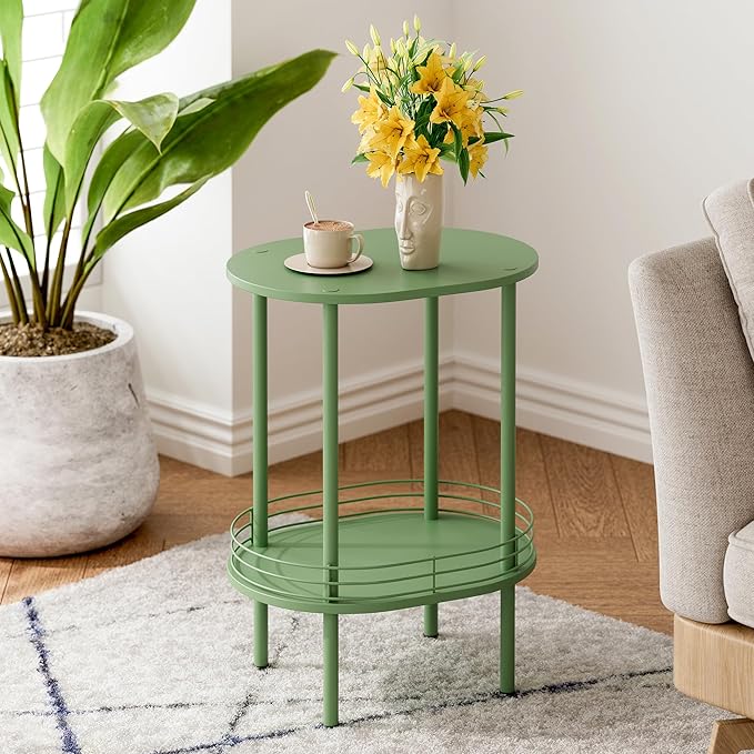 Small Round Side Table,Bedside Table with Storage, Morden Round Nightstand, Samll Side Table for Living Room，Bathroom,Bedroom, Nursery, Laundry, Green