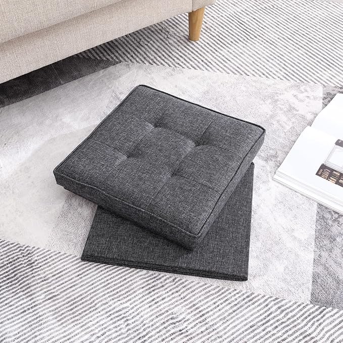 Ornavo Home Square Storage Ottoman Linen Foldable Tufted Cube Storage Foot Rest Stool/Seat with Table Top Lid, Coffee Table Ottoman - 15" x 15" x 15" (Black)