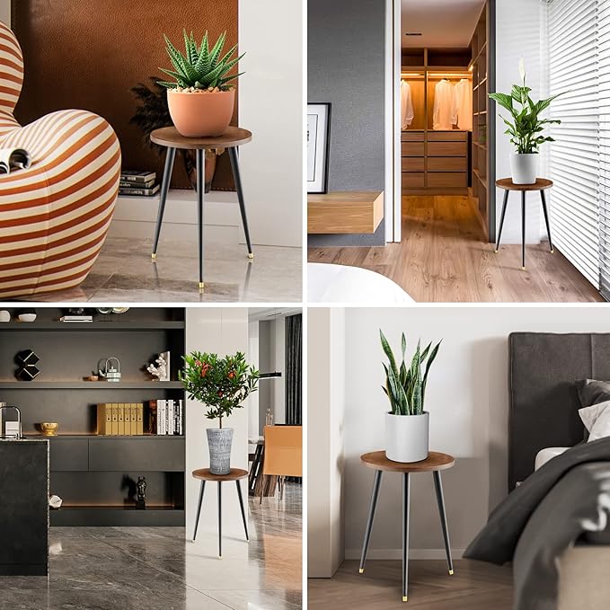 Plant Stand Indoor,Mid Century Wood Plant Stand Plant Table for Flower Pots,Heavy Duty Metal Tall Plant Holder, Modern Home Decor Small Round Side End Table 2 Pack (11.8"x16")
