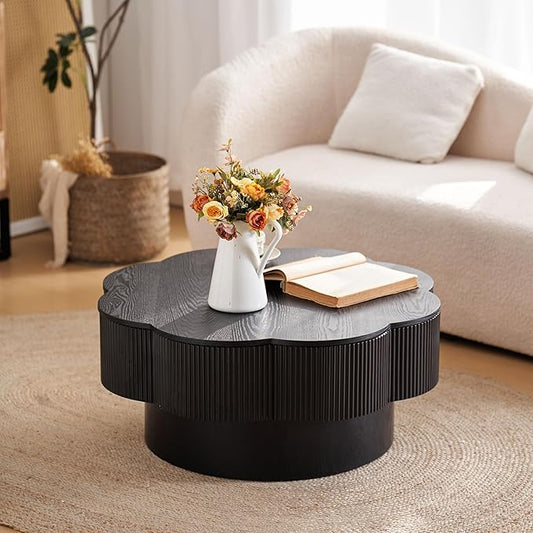 31.50" Modern Coffee Table with Storage, Round Wood Coffee Table Center Table for Living Room, Apartment, Office, Black
