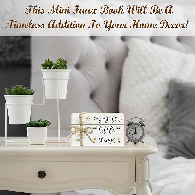 3 Pcs Decorative Books for Home Decor, Mini Faux Books Decoration, Daisy Wooden Books Tiered Tray Decor, Stacked Books for Decorating Living Room Coffee Tables Bookshelf Fireplace（08）