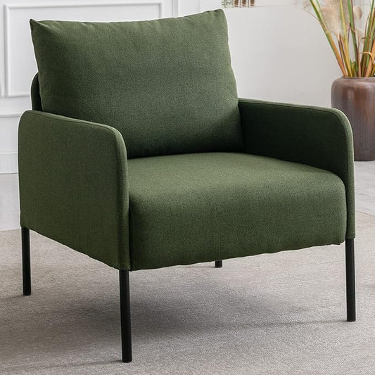 Linen Fabric Living Room Accent Chairs Bedroom Single Sofa Chair, Upholstered Reading Arm Chair Modern Couch w/Comfy Pillow for Waiting Room/Apartment/Dorm, Green