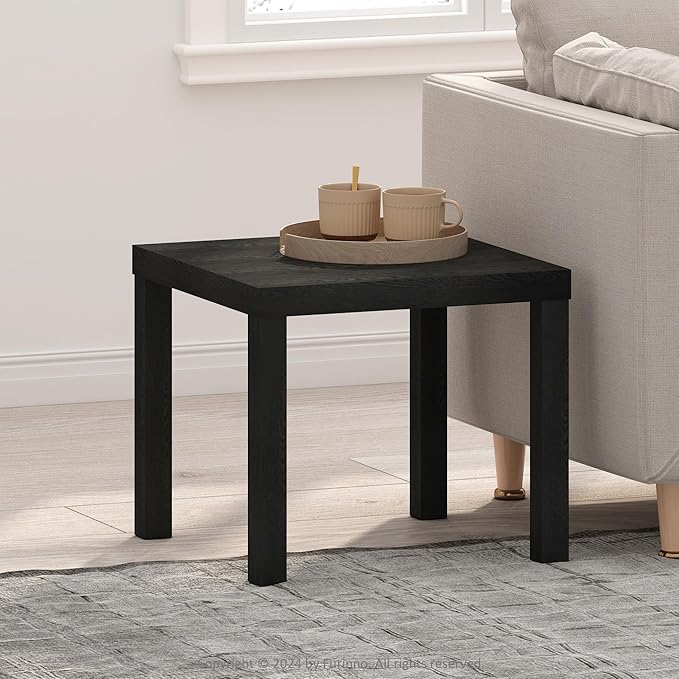 Furinno Classic Coffee Table, Square Modern Coffee Table with 1.8" Thick Tabletop, Side Table with 4 Legs, for Living Room, Bedroom, Home Office, Black