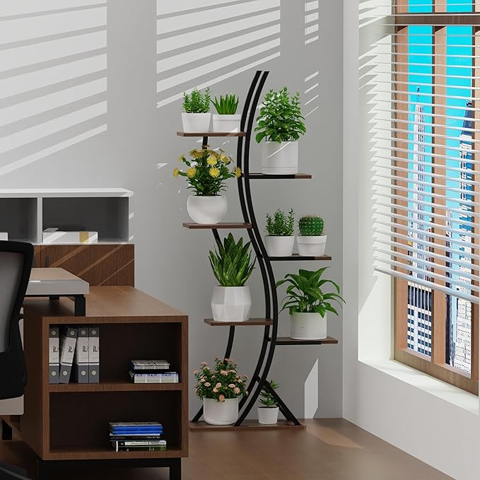 Indoor Plant Shelf Featuring Grow Lamp, 60.24" High 7-Tier Exhibition Unit, S-Curve Corner Design for Floral and Foliage Showcase in Living Area, Patio, Balcony Décor