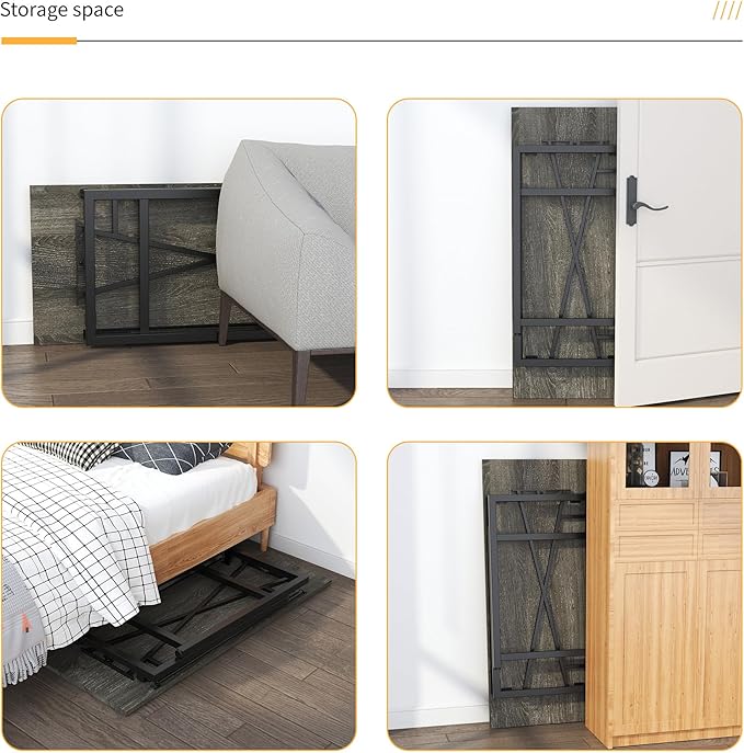 47 inch Folding Desk, Writing Gaming Computer Camping Table, No Assembly Required Home Office Desk, Black Oak