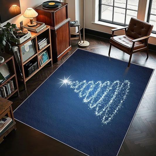 Christmas Tree Rug Big - 6x8 Rug, Abstract Xmas Tree Living Room Rugs, Christmas Bedroom Rugs, Modern Xmas Carpet, Holiday Kids Home Decor & Gifts