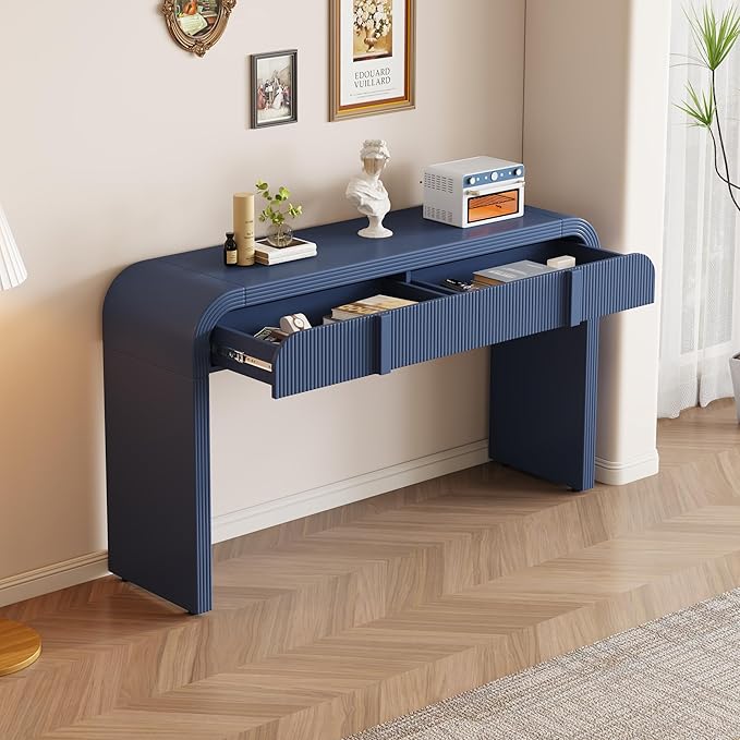 kevinplus 55'' Modern Console Table Sofa Table Entryway Table with 2 Drawers for Living Room, Contemporary Wood Console Table Sofa Table Sturdy Construction for Living Room, Blue