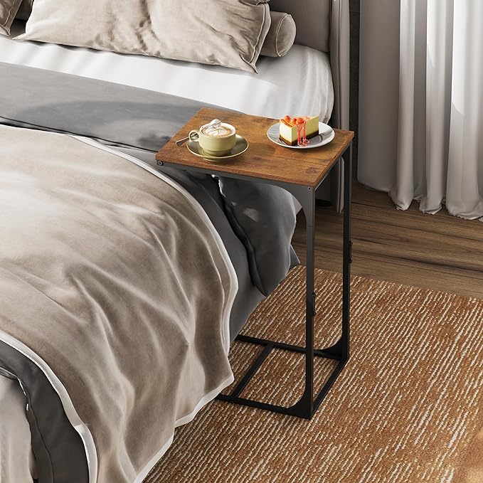 WLIVE C-Shaped End Table Set of 2, Small Couch Side Tables with Metal Frame, Sofa Table TV Tray for Living Room, Bedroom, Rustic Brown