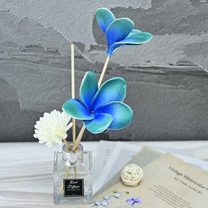 Birthday Gifts for Women Men 10pcs Unique Teal Flowers PU Real Touch Flowers Hawaiian Plumeria Frangipani Artificial Flowers for DIY Birthday Gifts Wedding Gifts Home Decor Table Centerpiece