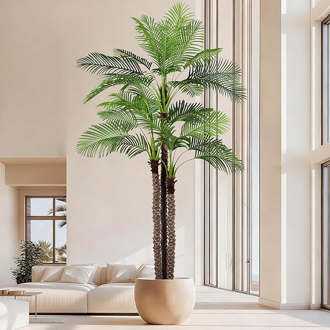 10FT Artificial Palm Tree - Tall Fake Palm Tree with 36 Lifelike Leaves & Realistic Trunk, 120" Large Faux Tropical Phoenix Palm Plant for Home Living Room Poolside Office Hotel Mall Decor