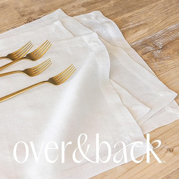 Over&Back Set of 4 Washed 100%-Linen Woven Placemats - Colorful Dining Table Mat - Machine Washable - Kitchen and Home Decor - Ivory