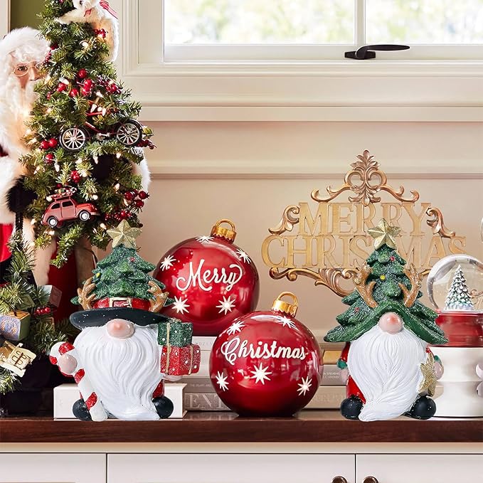 Christmas Decorations | Set of 2 Resin Charming christmas gnomes decorations for home | office, Mantel, Shelf, Tiered Tray, Porch, Desk,office.Holiday gnomes Table Centerpieces - 4.2 ince