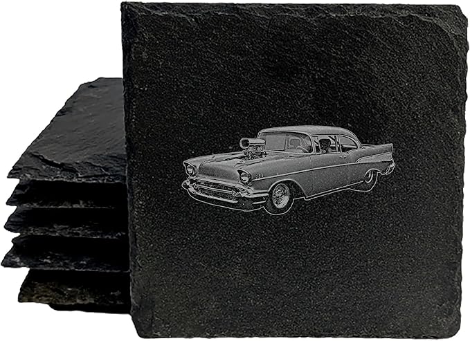 Rev It Up in Style: 1957 Chevy Bel Air Hot Rod Coasters for Gearheads - Square Slate - Set of 6