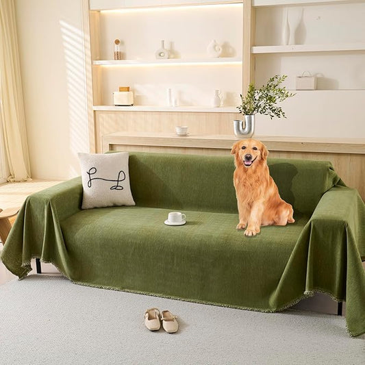 100% Waterproof Couch Cover Sofa Covers for Sectional Couches Reclining Armseat/Chair/Futon Sofa SlipCover for Dog Pet-Friendly Furniture Protector for Living Room with Tassel(71" x 51", Green)