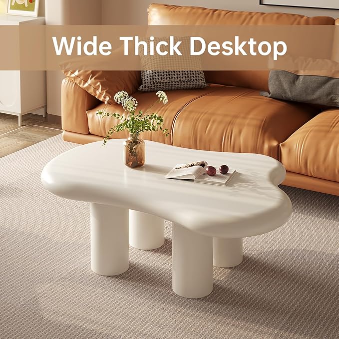 Guyii Cloud Coffee Table, Cute White Modern Tea Table, Irregular Indoor End Table for Living Room, Free Shape with 4 Legs, 35.82 Inches