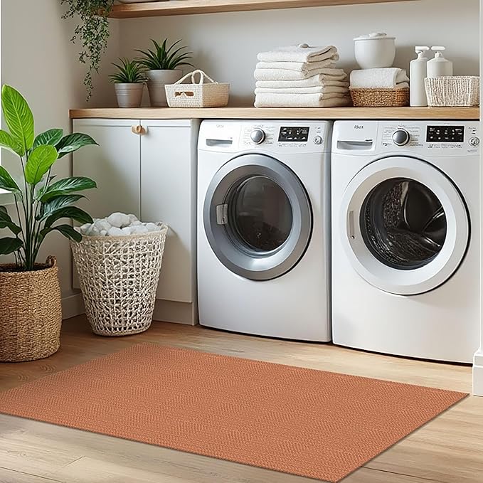 IOHOUZE Washable Runner Rug 2x5 Non Slip Runners for Hallways Entryway Runner Indoor, Kitchen Throw Rug Woven Cotton Floor Carpet for Hall Entrance Bedroom, Rustic Orange