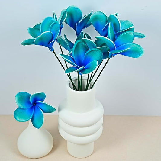 Birthday Gifts for Women Men 10pcs Unique Teal Flowers PU Real Touch Flowers Hawaiian Plumeria Frangipani Artificial Flowers for DIY Birthday Gifts Wedding Gifts Home Decor Table Centerpiece
