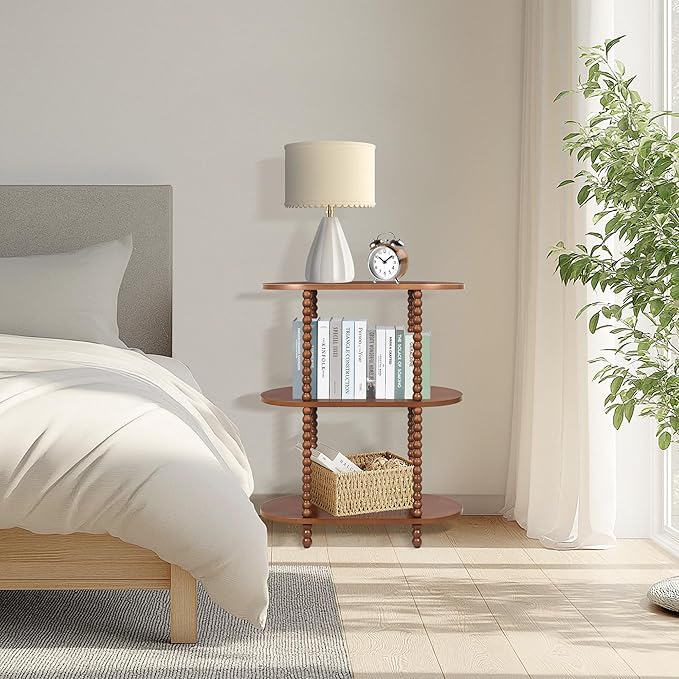 Sofa Table, 3-Tier Oval Narrow Side Table with Storage Shelves, Console Table for Entryway, Hallway, Living Room and Bedroom, Walnut