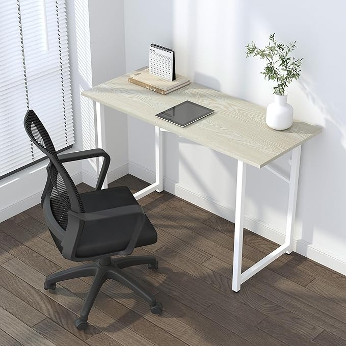 47 inch Folding Desk, Writing Gaming Computer Camping Table, No Assembly Required Home Office Desk, Natural and White