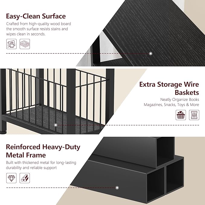 Heybly Small Narrow Side Table for Small Space, Thin Bedside Table with Storage Basket, Skinny End Table, 25.2" Tall Nightstand, Couch Table for Living Room, Bedroom, Study, Kitchen, Black, HET004BK1