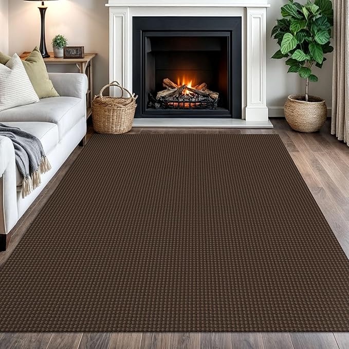 IOHOUZE Washable Area Rug 5x7 Non Slip Rubber Backed Rugs for Living Room, Dining Room Rugs Bedroom Rug, Woven Indoor Floor Carpet for Living Room Nursery, Brown