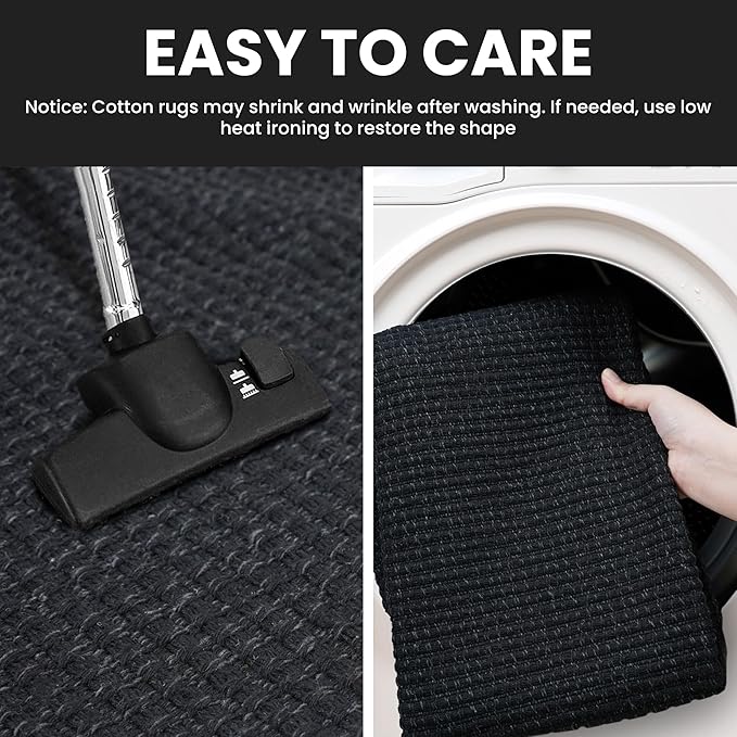 IOHOUZE Washable Runner Rug 2.6x8 Non Slip Rubber Backed Wide Hallway Runner Entryway Runner Indoor, Kitchen Rugs Woven Cotton Floor Carpet for Hall Entrance Bedroom, Black/Grey