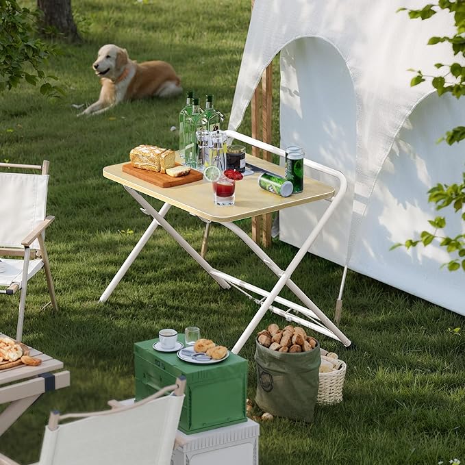 Huuger Folding Desk with 3-Level Adjustable Height and Tablet Slot, 24 Inch Foldable Computer Desk for Small Spaces, Space Saving, Writing Work Table for Home Office, Bedroom, Study, Oak