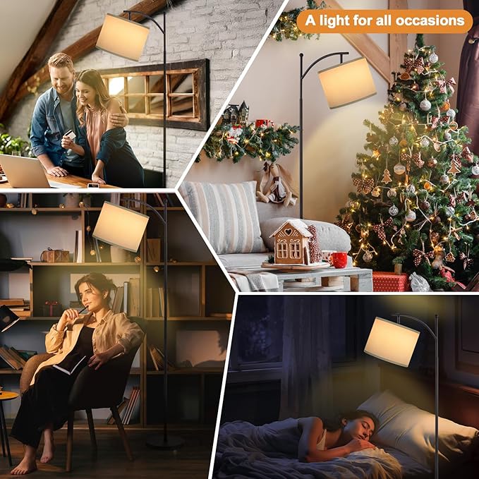 60" Floor Lamps with 3 Color Temperatures, Adjustable Grey Shade with Black Pole, Tall Lamps for Living Room, Bedroom, Office, Classroom, Dorm Room - 9W Bulb Included