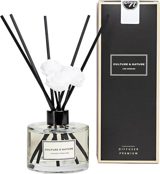 CULTURE & NATURE Reed Diffuser Set 6.7oz (200ml) French Perfume Scented Diffuser with Sticks Home Fragrance Reed Diffuser for Bathroom Shelf Decor